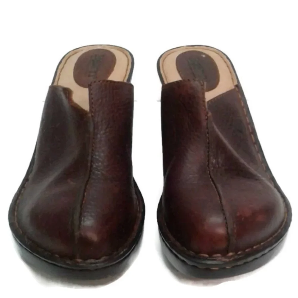 Born US 7 Clogs EU 40.5 Slip On Mules W8173 shoes Brown Leather - Picture 2 of 8